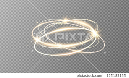 Magic light swirl effect with glowing sparkles and energy rings on transparent background. Ideal for fantasy, motion. Holiday design element. Vector illustration 125183135