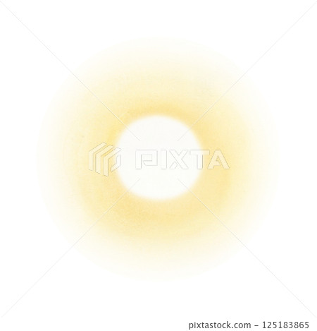 Pastel yellow shining sun watercolor illustration isolated on white background. Gradient light element for summer nature designs. Artistic simple sunlight 125183865