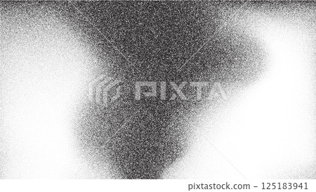 Noise gradient grain background with abstract black and white effect. Paint vector brush dots and shapes on grainy sand paper. Wavy spray grunge with dark space circles and vintage splatter fluid. Noise gradient grain background with abstract black and white effect. Paint vector brush dots and shapes on grainy sand paper. Wavy spray grunge with dark space circles and vintage splatter fluid. 125183941