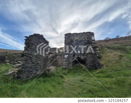Old Castle Ruins Surrounded By Meadows and Green Fields 125184257