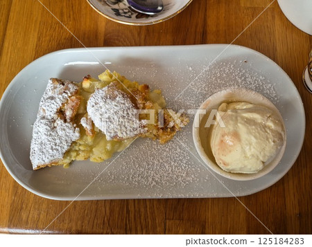 Tasty Cake Dessert On A White Plate Close View Background 125184283