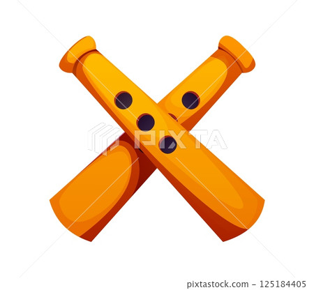 Cartoon letter X crafted from two crossed flutes, musical font alphabet character. Wind music instrument typeface, entertainment funny type, English abc typography. Isolated vector musician symbol 125184405
