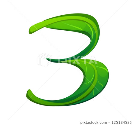 Nature green leaf font digit 3 three. Nature clean ecology math typeface number, green leaf cartoon isolated vector alphabet typeface digit. Plant type figure or kids ABC font numeral symbol 125184585