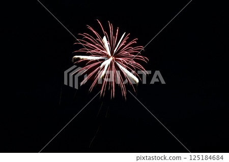 高知市農涼花火大會上呈放射狀展開的煙火 125184684
