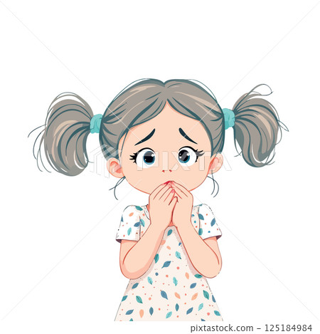 Vsai scared little girl covering her mouth with hands Vsai scared little girl covering her mouth with hands 125184984