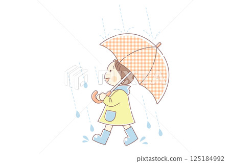 Vector illustration of a child holding an umbrella on a rainy day 125184992