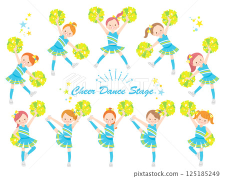 Illustration set of cute children doing cheer dance with a smile Illustration set of cute children doing cheer dance with a smile 125185249