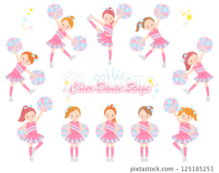 Illustration set of cute children doing cheer dance with a smile 125185251