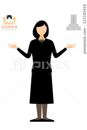 A simple illustration of a woman in mourning clothes thinking about graves and funerals A simple illustration of a woman in mourning clothes thinking about graves and funerals 125185458