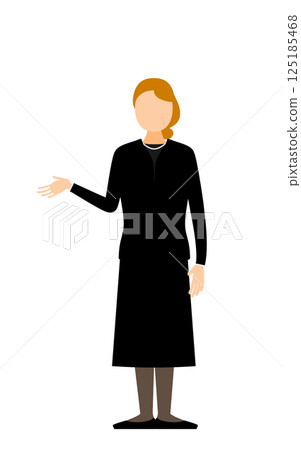 A simple illustration of a senior woman in mourning clothes talking 125185468