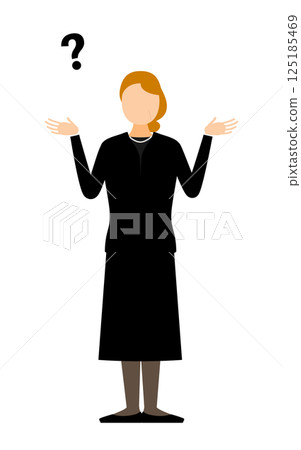A simple illustration of a senior woman in mourning clothes having a question A simple illustration of a senior woman in mourning clothes having a question 125185469