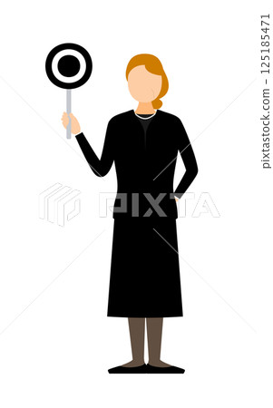 一位身著喪服的老年婦女手持圓棒的簡單插圖 125185471
