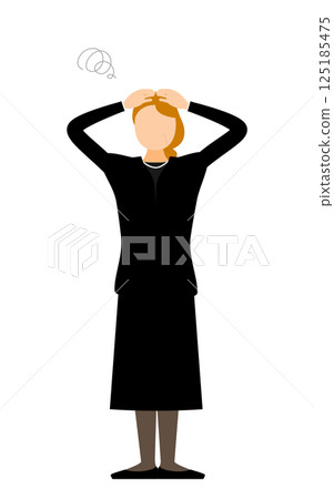 一位身穿喪服的老年婦女抱著頭的簡單插圖 一位身穿喪服的老年婦女抱著頭的簡單插圖 125185475