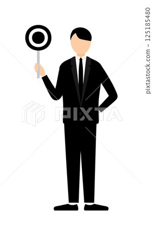 A simple illustration of a man in mourning clothes holding a circle stick 125185480