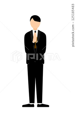A simple illustration of a man in mourning clothes holding a rosary and praying 125185483