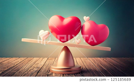 兩顆紅心和一顆小白心在秤上，生成 AI_wide 125185689