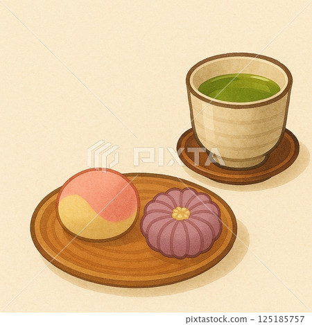 綠茶和紅葉的日式甜點 綠茶和紅葉的日式甜點 125185757