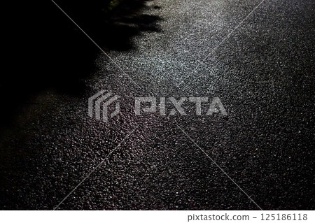 Rain-soaked asphalt road at night background image Rain-soaked asphalt road at night background image 125186118