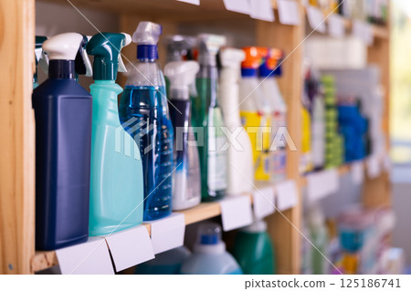 Cleaning products are on store shelves 125186741