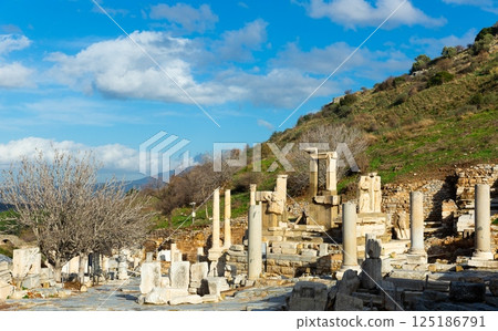 Ruins of Hydreion Fountain in ancient city of Ephesus, Turkey Ruins of Hydreion Fountain in ancient city of Ephesus, Turkey 125186791