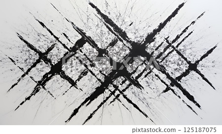 A complex abstract monochrome painting in various shades of black and white 125187075
