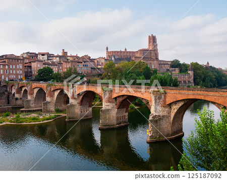 Landscape with a view of the ancient bridge in the city of Albi 125187092