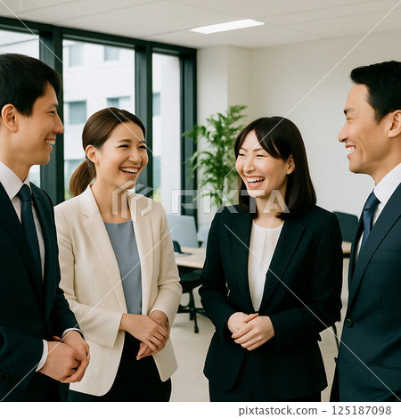 Smiling business team chatting in the office 125187098