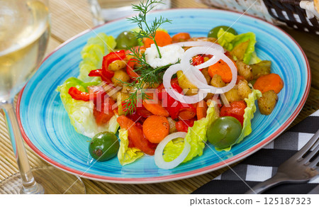 Salad with baked potato, pepper and carrot Salad with baked potato, pepper and carrot 125187323