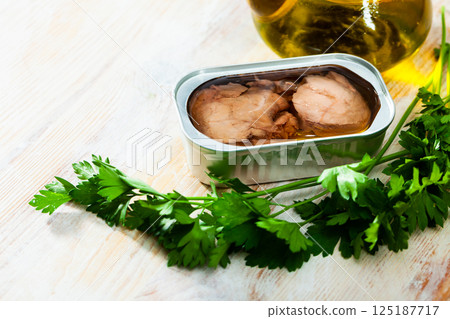 Canned liver of smoked cod with oil Canned liver of smoked cod with oil 125187717