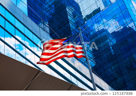 American flag in Boston downtown Massachusetts 125187886
