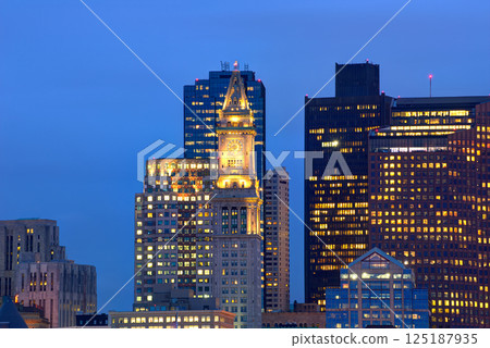 Boston skyline at sunset custom tower clock tower Boston skyline at sunset custom tower clock tower 125187935