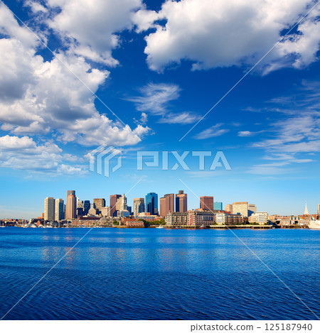 Boston skyline with river sunlight Massachusetts Boston skyline with river sunlight Massachusetts 125187940