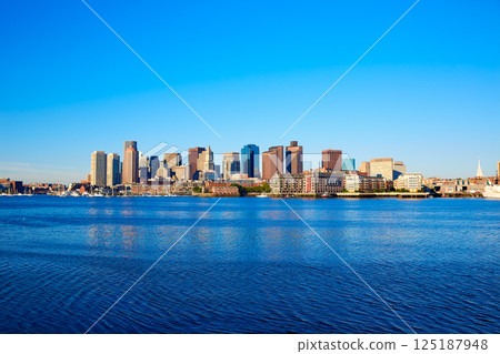 Boston skyline with river sunlight Massachusetts 125187948