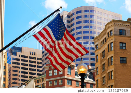 American flag in Boston downtown Massachusetts 125187989