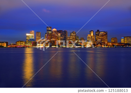 Boston skyline at sunset and river in Massachusetts 125188013