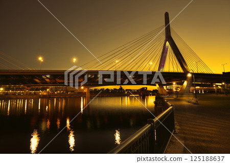 Boston Zakim bridge sunset in Massachusetts 125188637