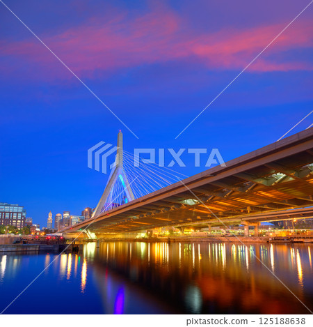 Boston Zakim bridge sunset in Massachusetts Boston Zakim bridge sunset in Massachusetts 125188638