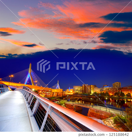 Boston Zakim bridge sunset in Massachusetts 125188642