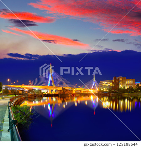 Boston Zakim bridge sunset in Massachusetts Boston Zakim bridge sunset in Massachusetts 125188644