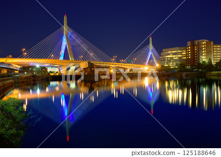Boston Zakim bridge sunset in Massachusetts Boston Zakim bridge sunset in Massachusetts 125188646