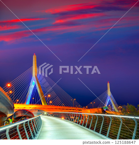 Boston Zakim bridge sunset in Massachusetts 125188647