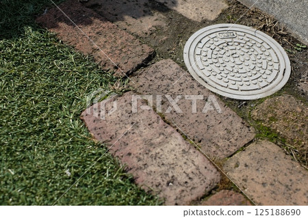 人造草坪、磚塊和廁所 125188690