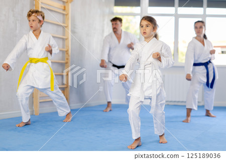 Children with parents during karate training. Martial arts. Sport, active lifestyle concept 125189036