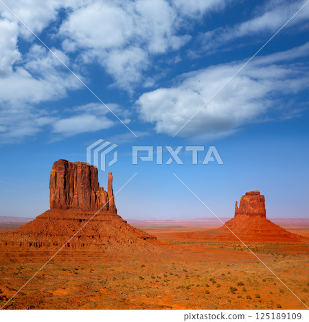 Monument Valley West and East Mittens Butte Utah Monument Valley West and East Mittens Butte Utah 125189109