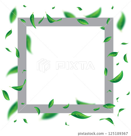 Vector foliage floating ornament. Vegan, eco, organic design element. Leaf falling. Cosmetic pattern border. Fresh tea background. Beauty natural product. Green flying leaf dancing 125189367