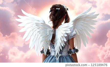 Back view of a girl with white wings 125189476