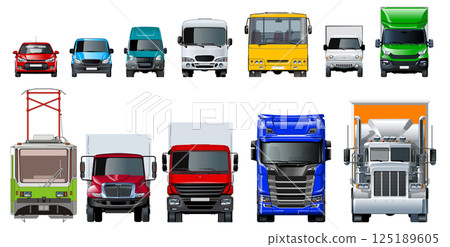Vector transport front view. Isolated realistic vehicles set on white 125189605