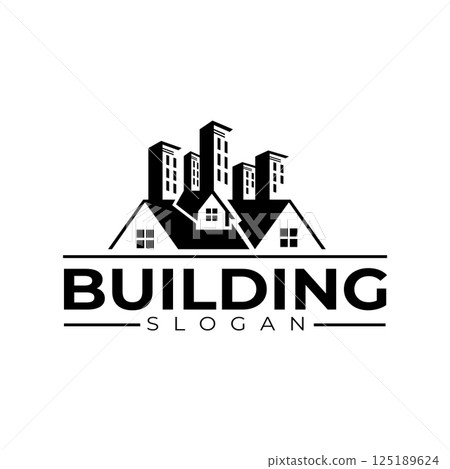 Vector logo design featuring houses, apartments, city buildings and skylines. Perfect for real estate branding, urban development, architecture or construction. Vector logo design featuring houses, apartments, city buildings and skylines. Perfect for real estate branding, urban development, architecture or construction. 125189624