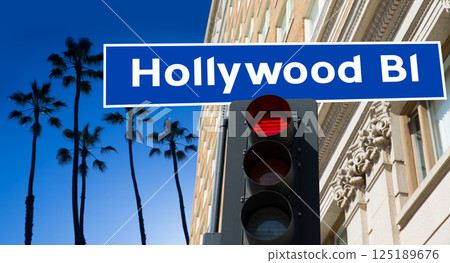 Hollywood Boulevard sign illustration on palm trees Hollywood Boulevard sign illustration on palm trees 125189676