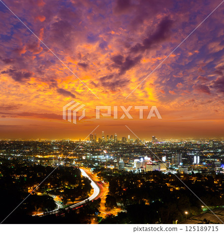 Downtown LA night Los Angeles sunset skyline California Downtown LA night Los Angeles sunset skyline California 125189715